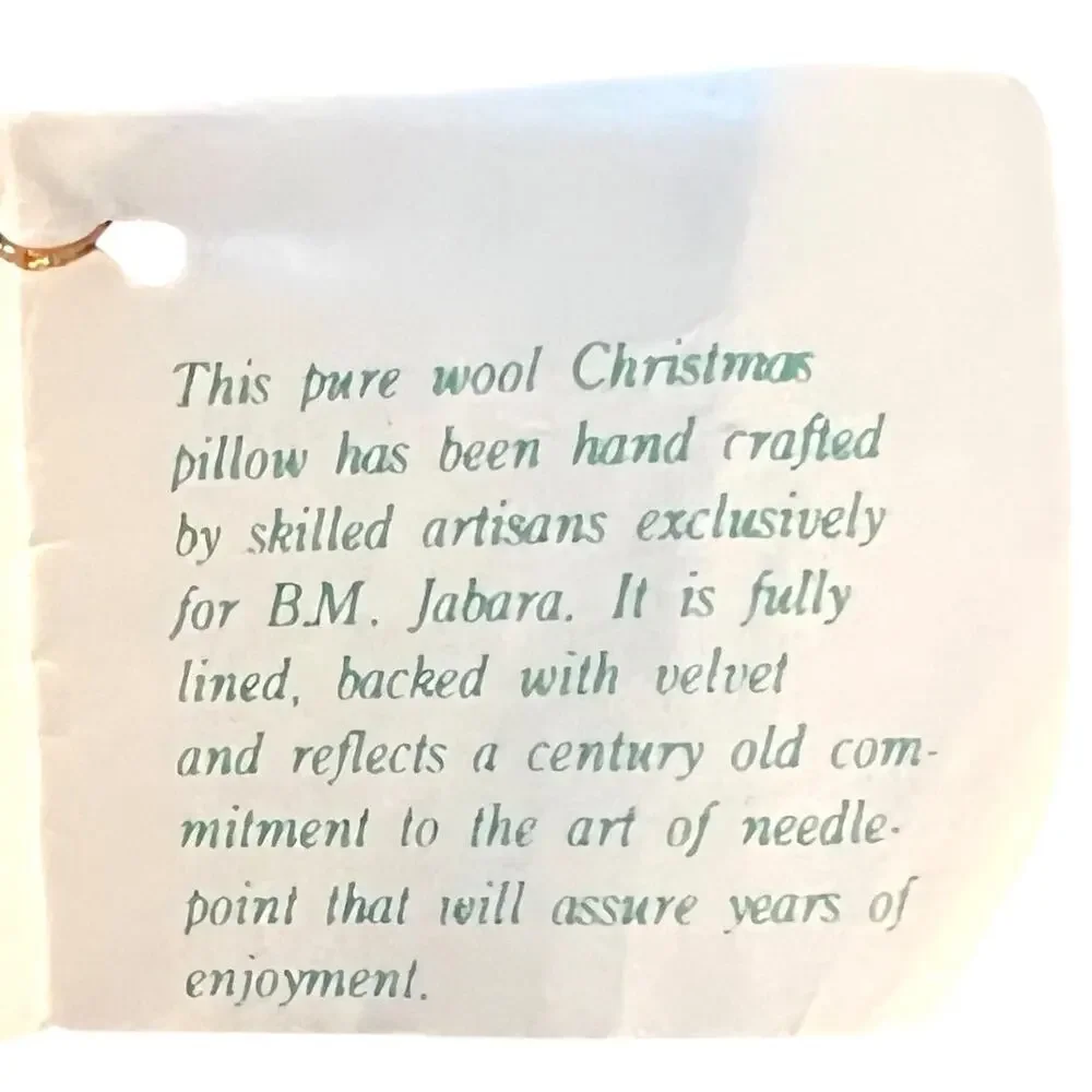 NEW Vintage Needlepoint Velvet Christmas Santa Bear Pillow BM JABARA 1779-19